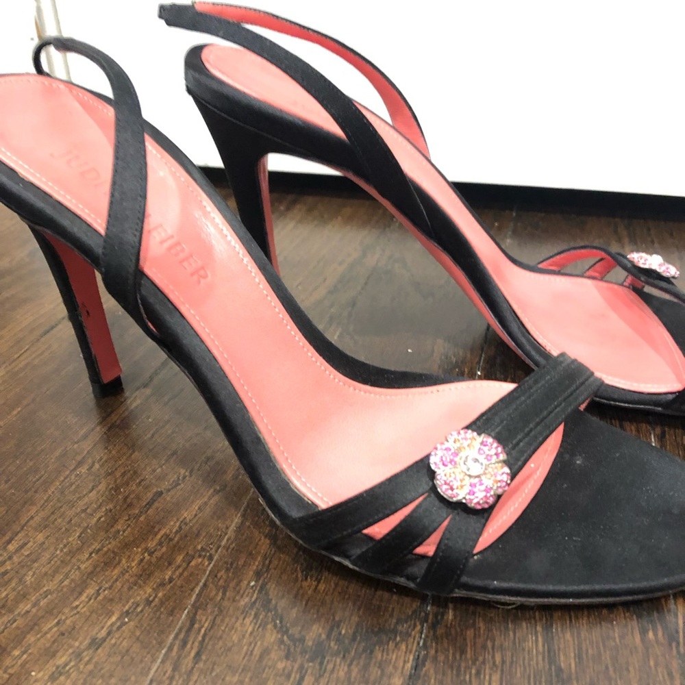 Judith Lieber Black Satin evening shoes heels 81/2